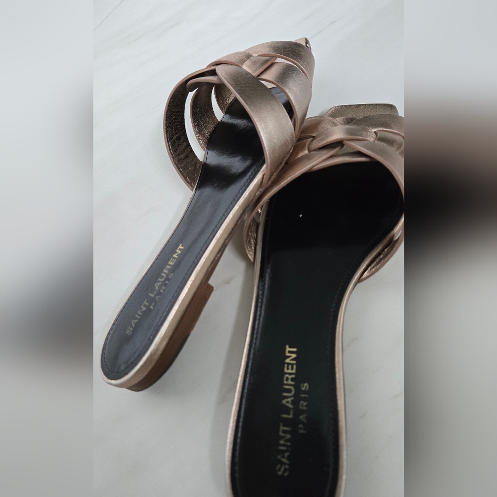 Saint Laurent Tribute Metallic Leather Slides
